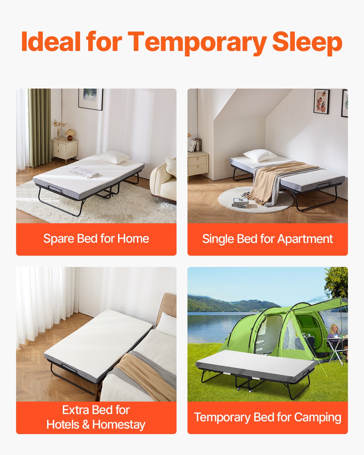 VEVOR Rollaway Bed Folding Bed with 4 in Foam Mattress for Adults and Guest