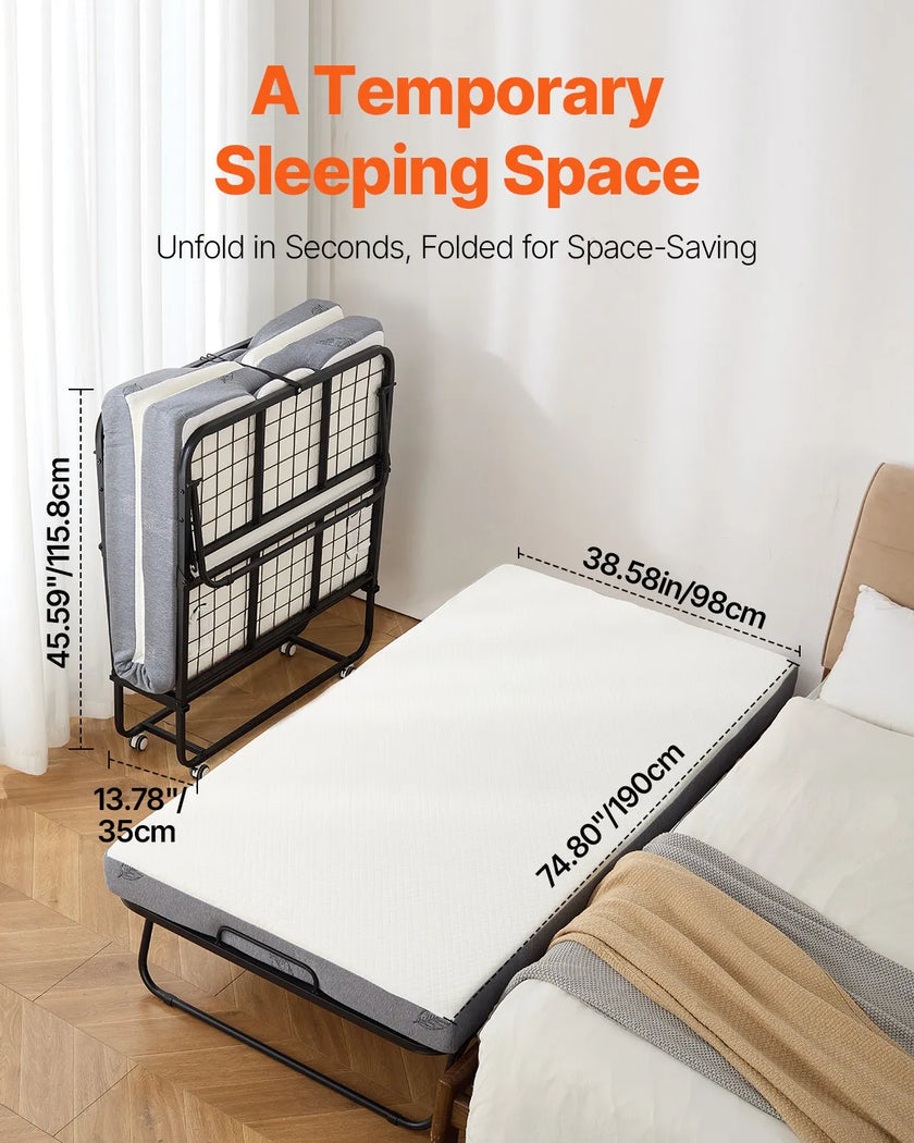 VEVOR Rollaway Bed Folding Bed with 5 in Foam Mattress for Adults and Guest