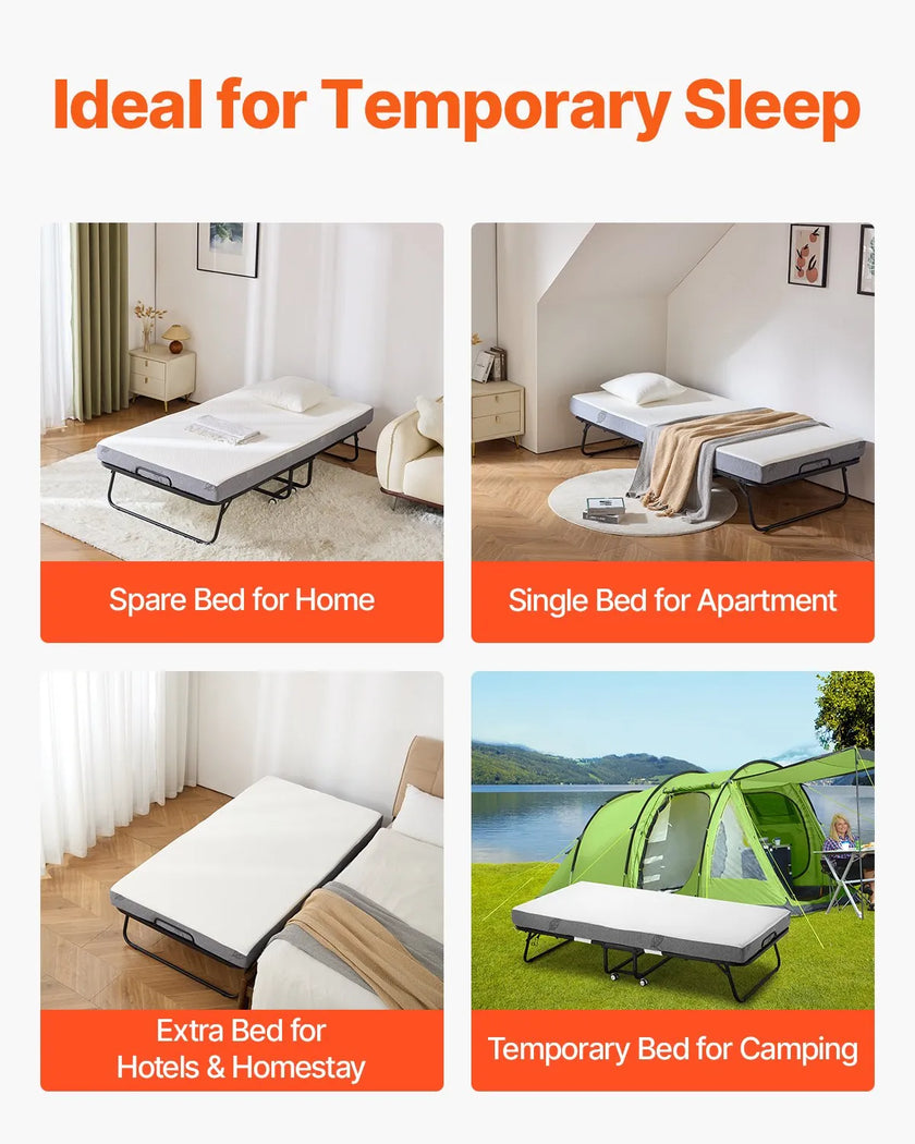 VEVOR Rollaway Bed Folding Bed with 5 in Foam Mattress for Adults and Guest