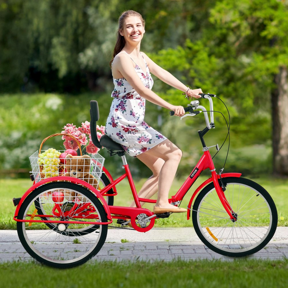 VEVOR Tricycle Adult 24’’ Wheels Adult Tricycle 1-Speed 3 Wheel Bikes For Adults Three Wheel Bike For Adults Adult Trike Adult Folding Tricycle Foldable Adult Tricycle 3 Wheel Bike Trike For Adults