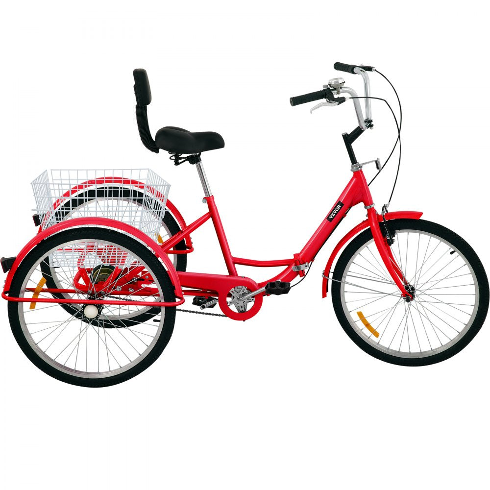 VEVOR Tricycle Adult 24’’ Wheels Adult Tricycle 1-Speed 3 Wheel Bikes For Adults Three Wheel Bike For Adults Adult Trike Adult Folding Tricycle Foldable Adult Tricycle 3 Wheel Bike Trike For Adults
