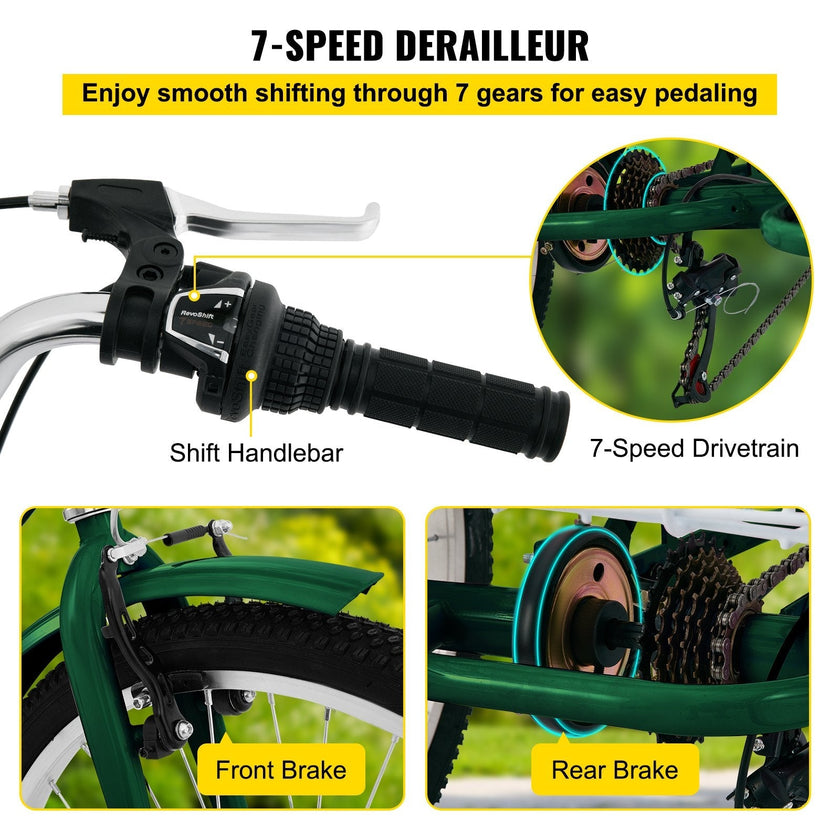 VEVOR Tricycle Adult 24’’ Wheels Adult Tricycle 7-Speed 3 Wheel Bikes For Adults Three Wheel Bike For Adults Adult Trike Adult Folding Tricycle Foldable Adult Tricycle 3 Wheel Bike Trike For Adults