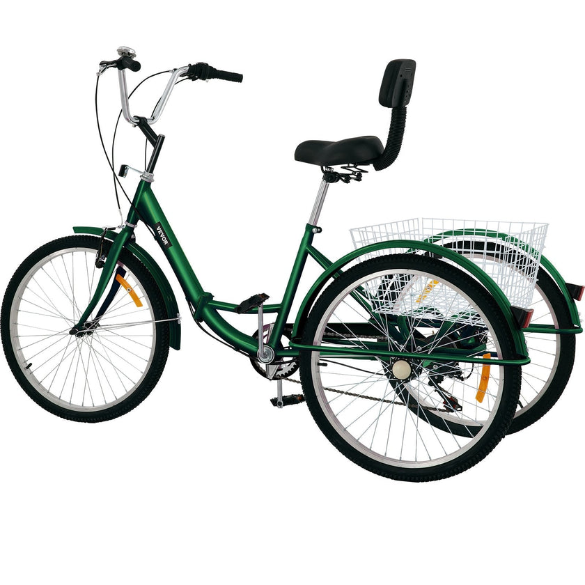 VEVOR Tricycle Adult 24’’ Wheels Adult Tricycle 7-Speed 3 Wheel Bikes For Adults Three Wheel Bike For Adults Adult Trike Adult Folding Tricycle Foldable Adult Tricycle 3 Wheel Bike Trike For Adults