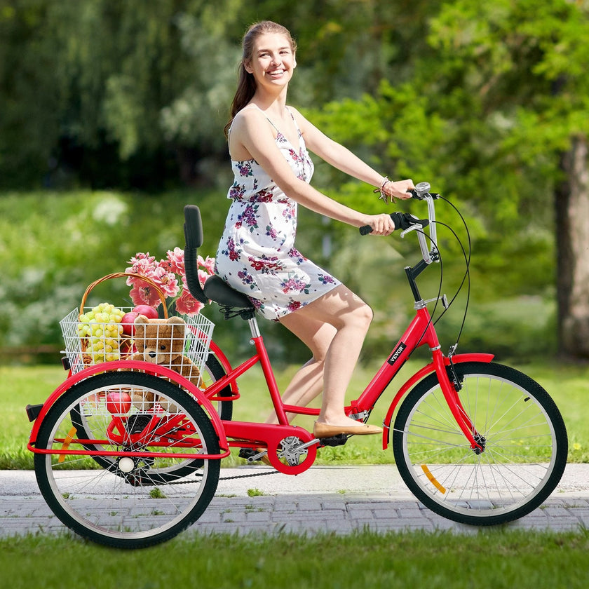 VEVOR Tricycle Adult 26’’ Wheels Adult Tricycle 7-Speed 3 Wheel Bikes For Adults Three Wheel Bike For Adults Adult Trike Adult Folding Tricycle Foldable Adult Tricycle 3 Wheel Bike Trike For Adults
