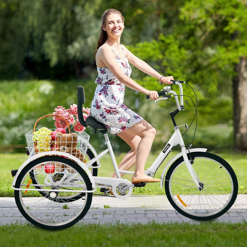 VEVOR Tricycle Adult 26’’ Wheels Adult Tricycle 1-Speed 3 Wheel Bikes For Adults Three Wheel Bike For Adults Adult Trike Adult Folding Tricycle Foldable Adult Tricycle 3 Wheel Bike Trike For Adults