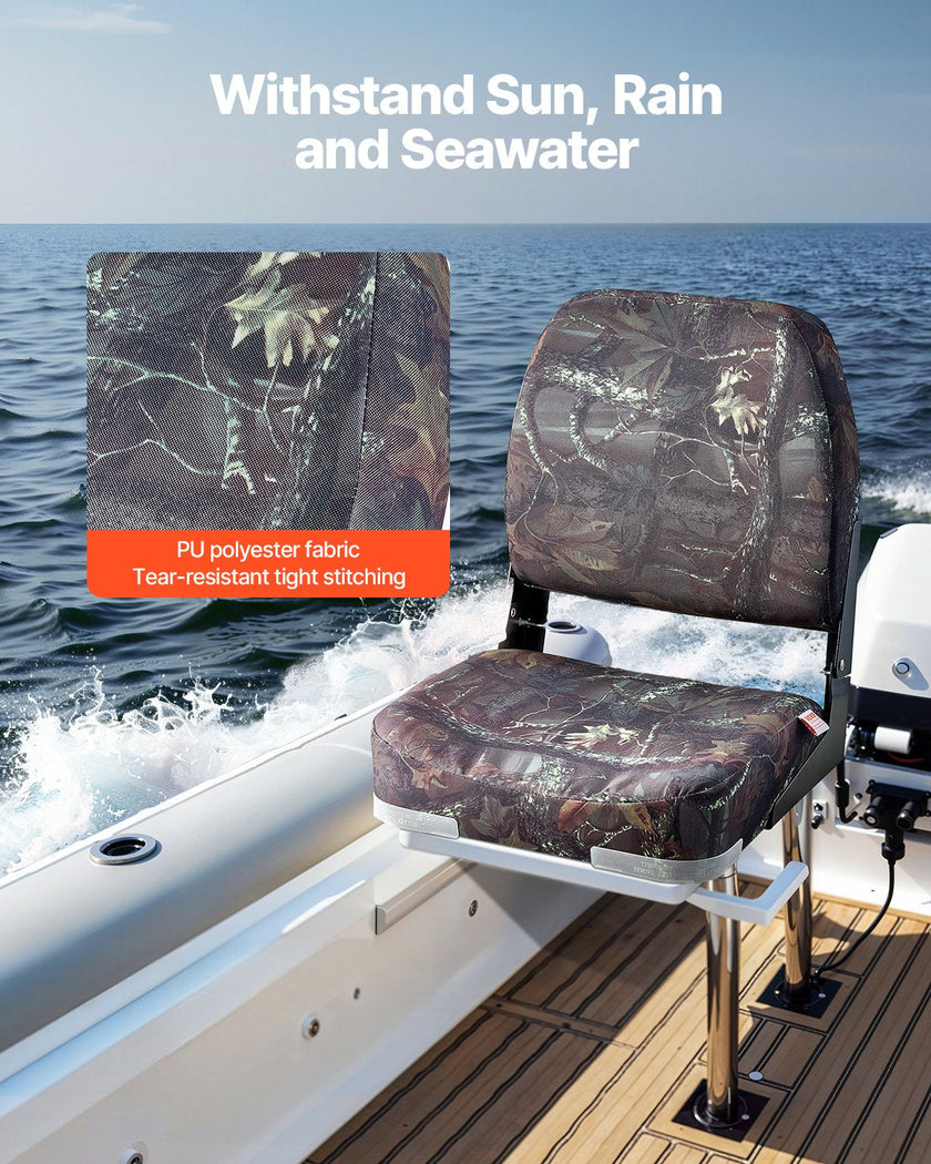 VEVOR Boat Seat Low Backrest Flip Up Boat Seat Sponge Cushion Camouflage 2pcs