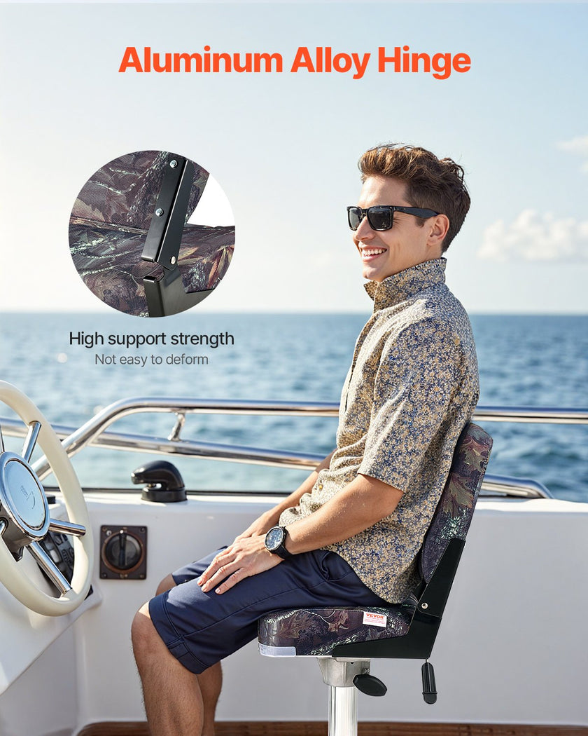 VEVOR Boat Seat Low Backrest Flip Up Boat Seat Sponge Cushion Camouflage 2pcs