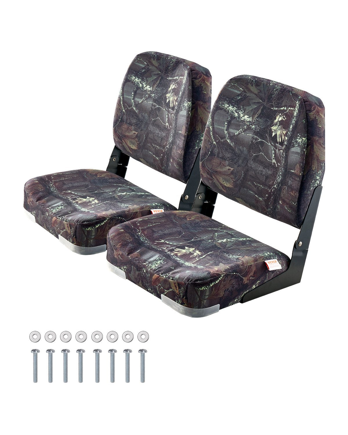 VEVOR Boat Seat Low Backrest Flip Up Boat Seat Sponge Cushion Camouflage 2pcs
