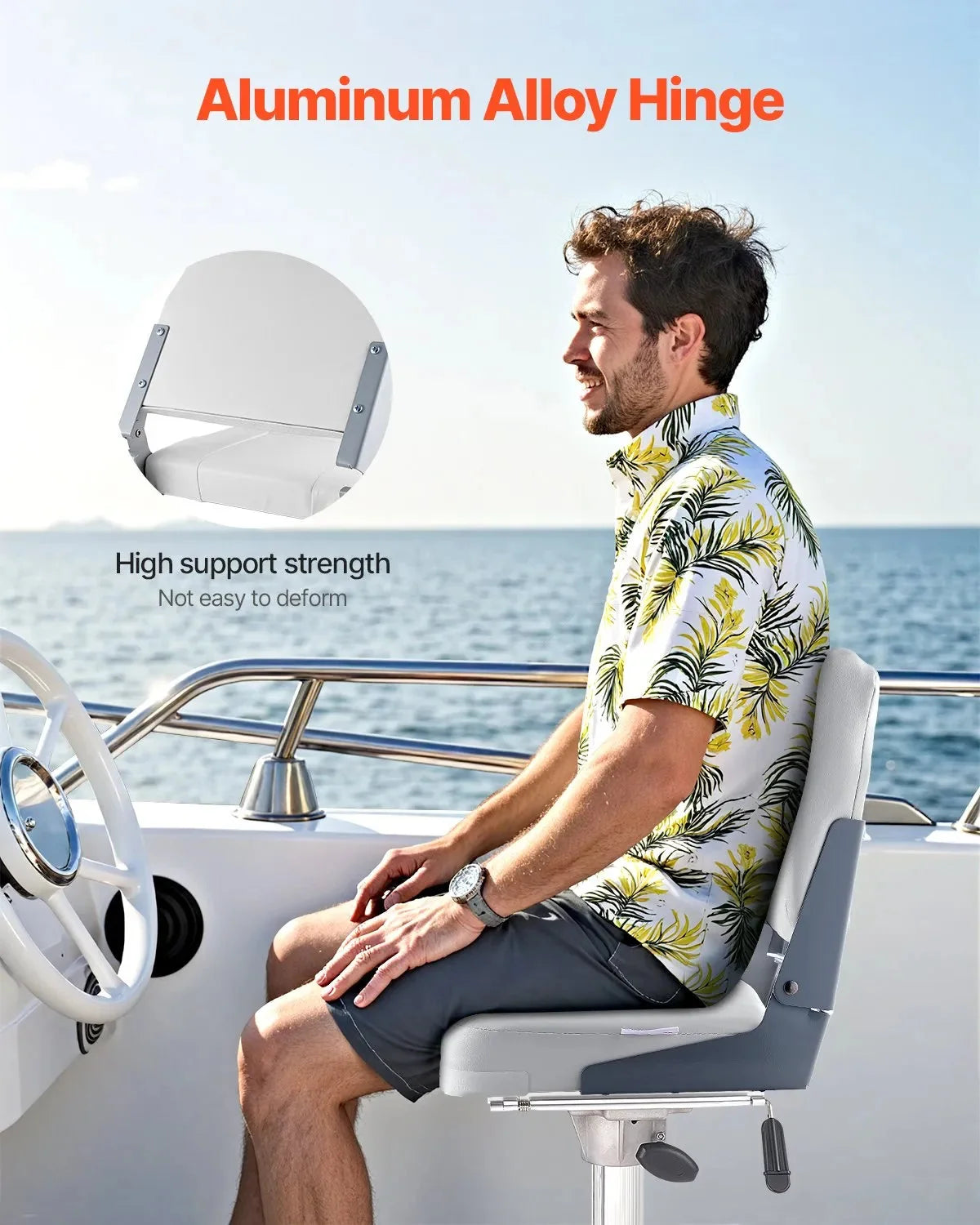 VEVOR Boat Seat, Low Backrest, Folding Fishing Boat Seat with Thickened Sponge Cushion & Waterproof PVC Leather, Aluminum Alloy Hinges, Flip Up Boat Seat for Fishing Boats, Yachts, Ships, White