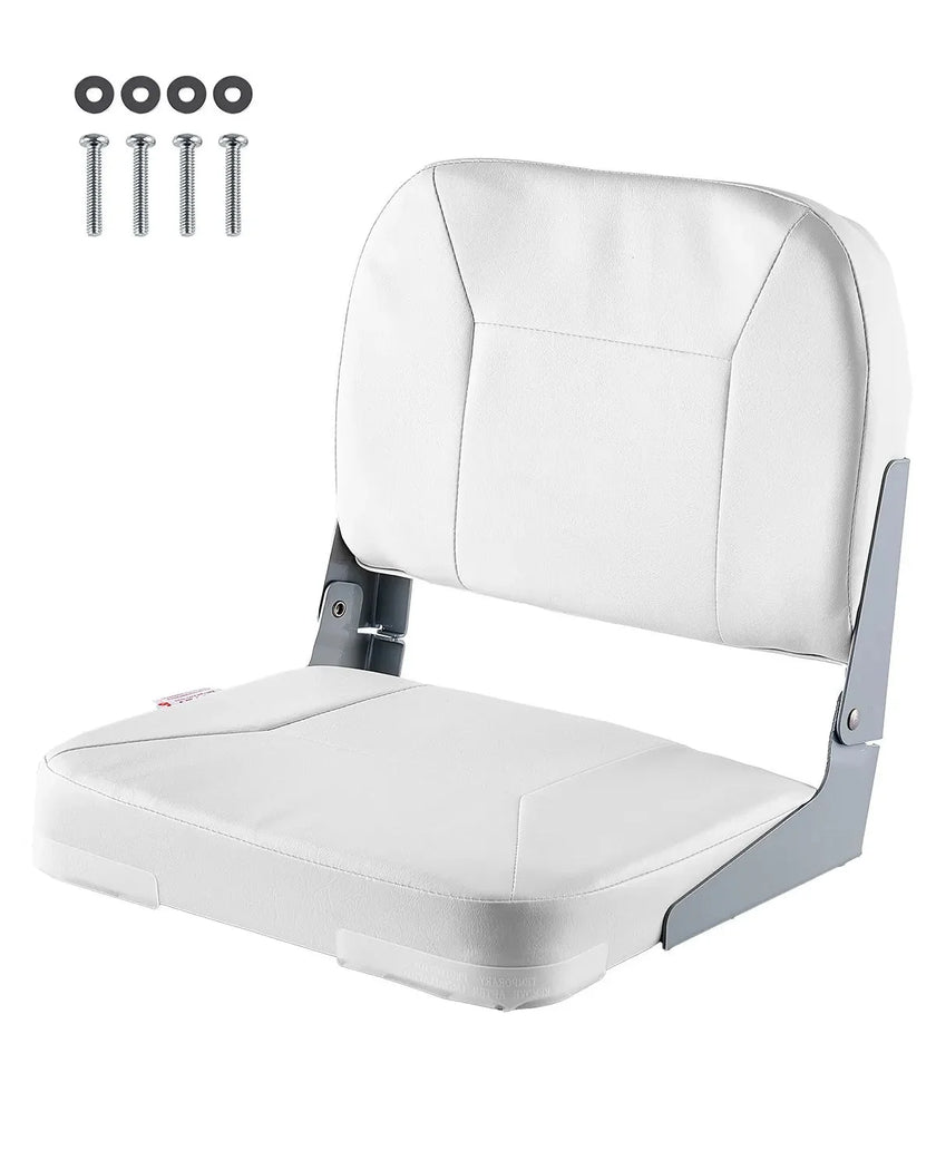 VEVOR Boat Seat, Low Backrest, Folding Fishing Boat Seat with Thickened Sponge Cushion & Waterproof PVC Leather, Aluminum Alloy Hinges, Flip Up Boat Seat for Fishing Boats, Yachts, Ships, White