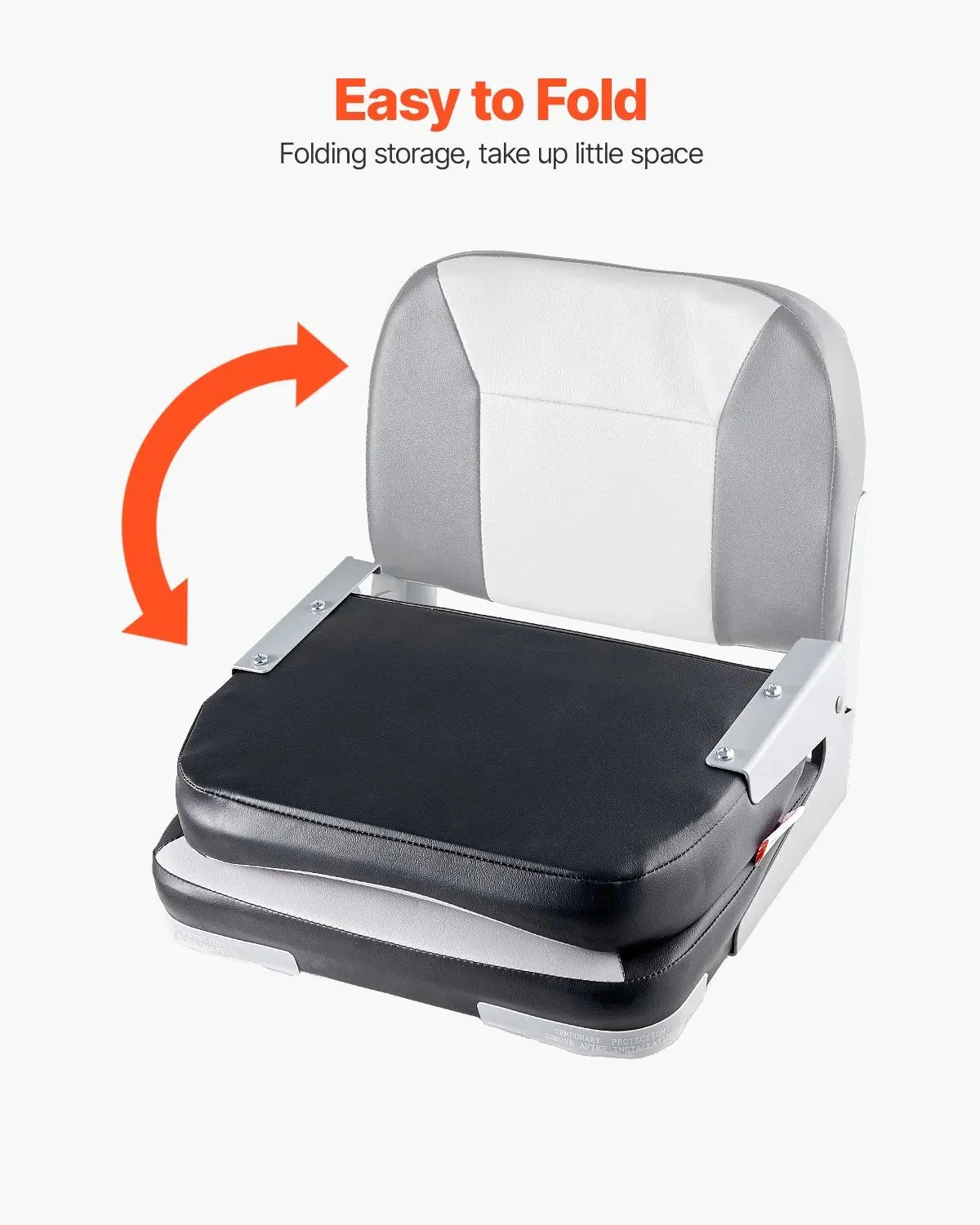 VEVOR Boat Seat, Low Backrest, Folding Fishing Boat Seat with Thickened Sponge Cushion & Waterproof PVC Leather, Aluminum Alloy Hinges, Flip Up Boat Seat for Fishing Boats, Yachts, Ships, Black & Grey