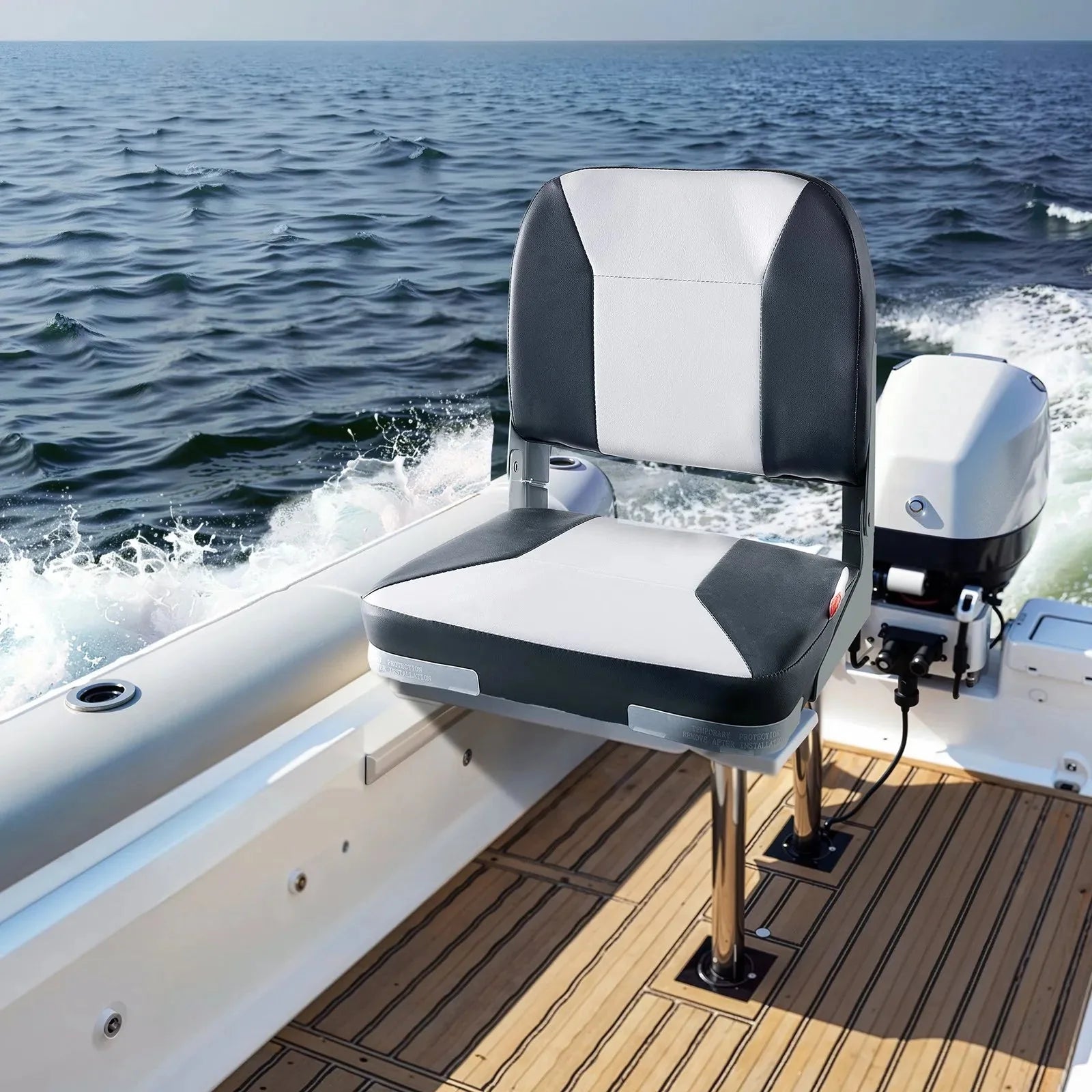 VEVOR Boat Seat, Low Backrest, Folding Fishing Boat Seat with Thickened Sponge Cushion & Waterproof PVC Leather, Aluminum Alloy Hinges, Flip Up Boat Seat for Fishing Boats, Yachts, Ships, Black & Grey