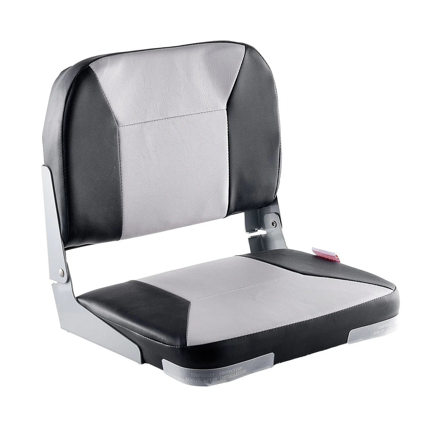 VEVOR Boat Seat, Low Backrest, Folding Fishing Boat Seat with Thickened Sponge Cushion & Waterproof PVC Leather, Aluminum Alloy Hinges, Flip Up Boat Seat for Fishing Boats, Yachts, Ships, Black & Grey