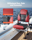 VEVOR Boat Seat High Backrest Folding Boat Seat Sponge Cushion Black & Red