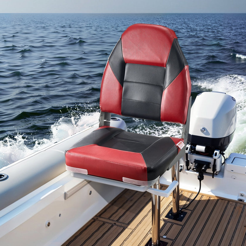 VEVOR Boat Seat High Backrest Folding Boat Seat Sponge Cushion Black & Red