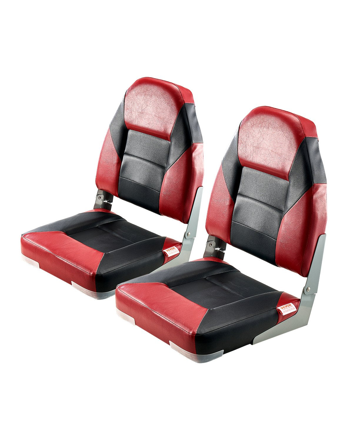 VEVOR Boat Seat High Backrest Folding Boat Seat Sponge Cushion Black & Red
