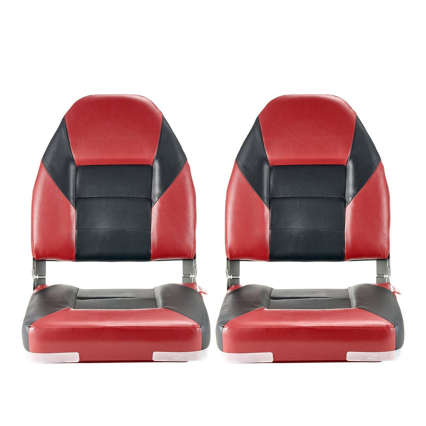 VEVOR Boat Seat High Backrest Folding Boat Seat Sponge Cushion Black & Red