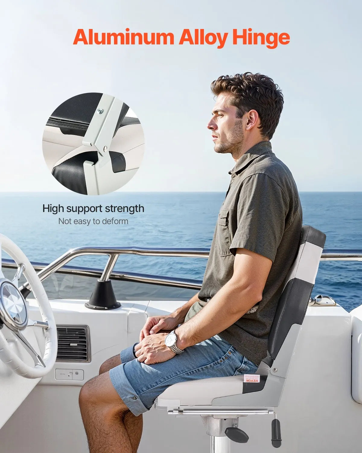 VEVOR Boat Seat High Backrest Flip Up Boat Seat Sponge Cushion Black & Grey