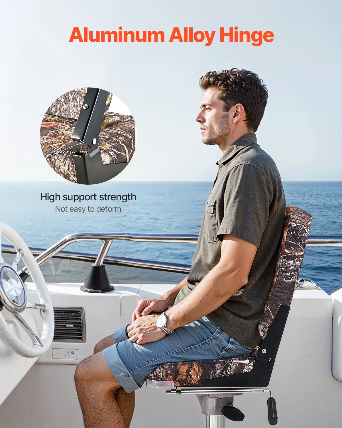 VEVOR Boat Seat High Backrest Flip Up Boat Seat Sponge Cushion Camouflage
