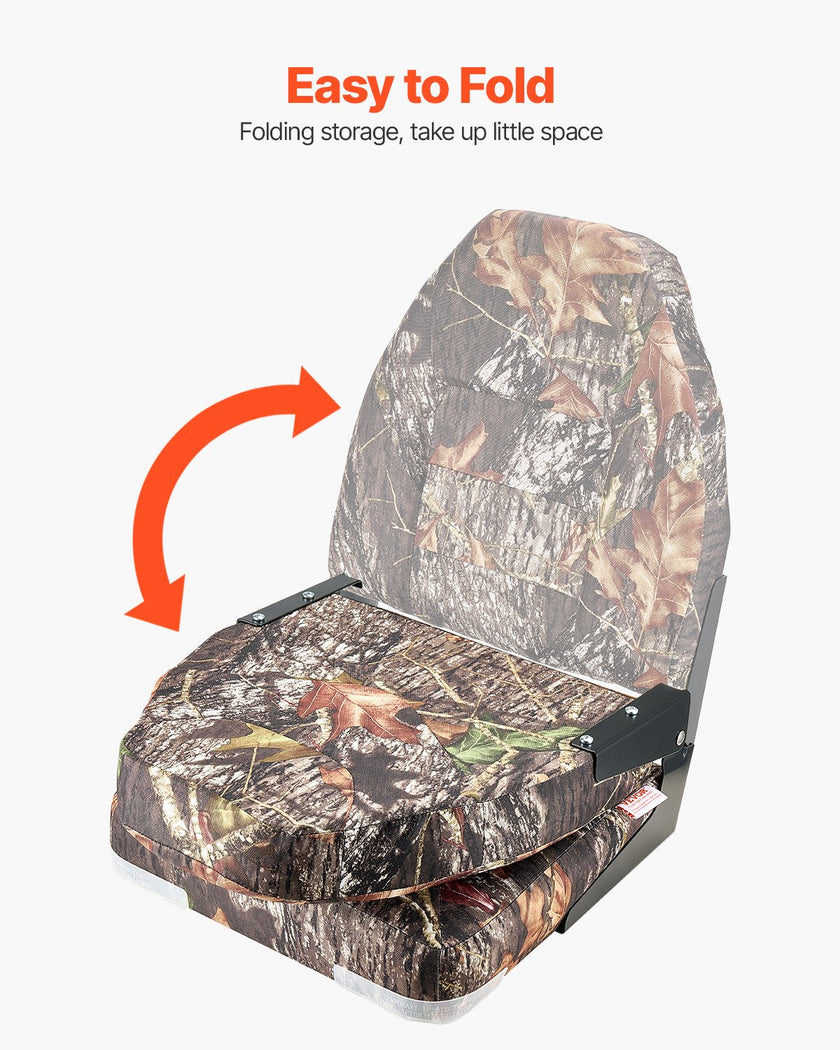 VEVOR Boat Seat High Backrest Flip Up Boat Seat Sponge Cushion Camouflage