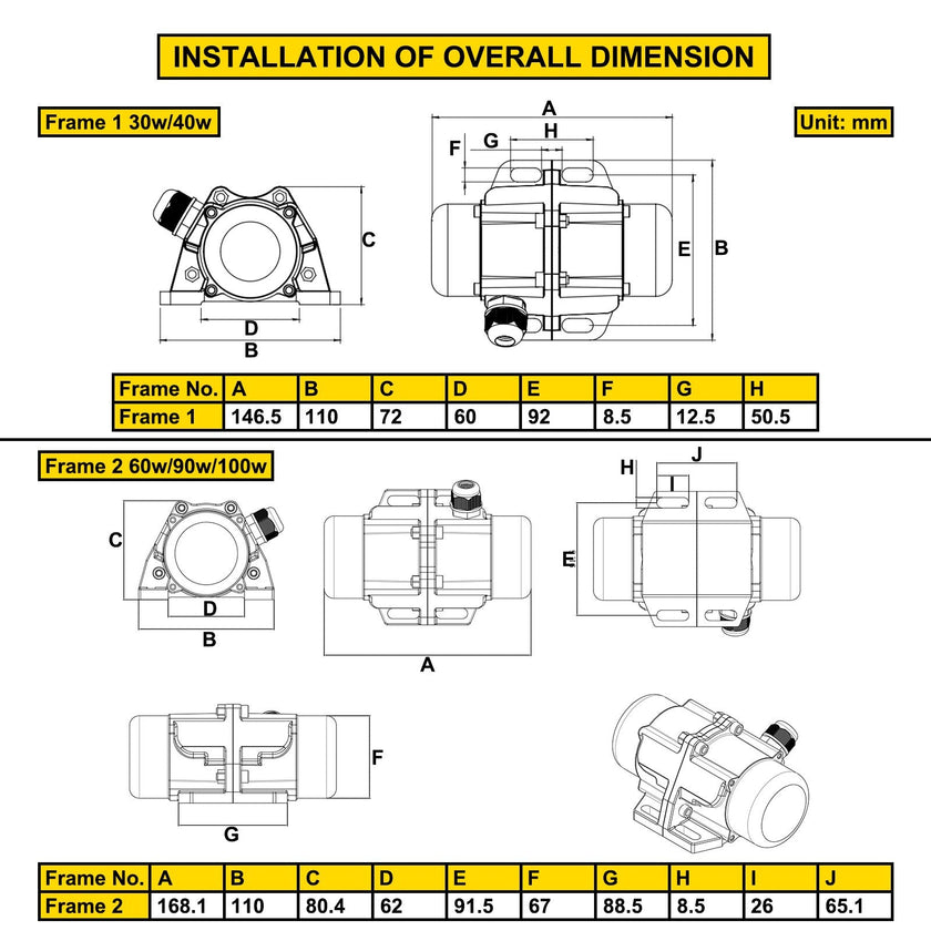 VEVOR AC Concrete Vibrator 110V, Motor Vibrating Motor 40W Single Phase AC Electric Vibrating Motor Aluminum Alloy Case 3600rpm Asynchronous Vibration Motor 2M Cable Concrete Vibrator IP65 Waterproof