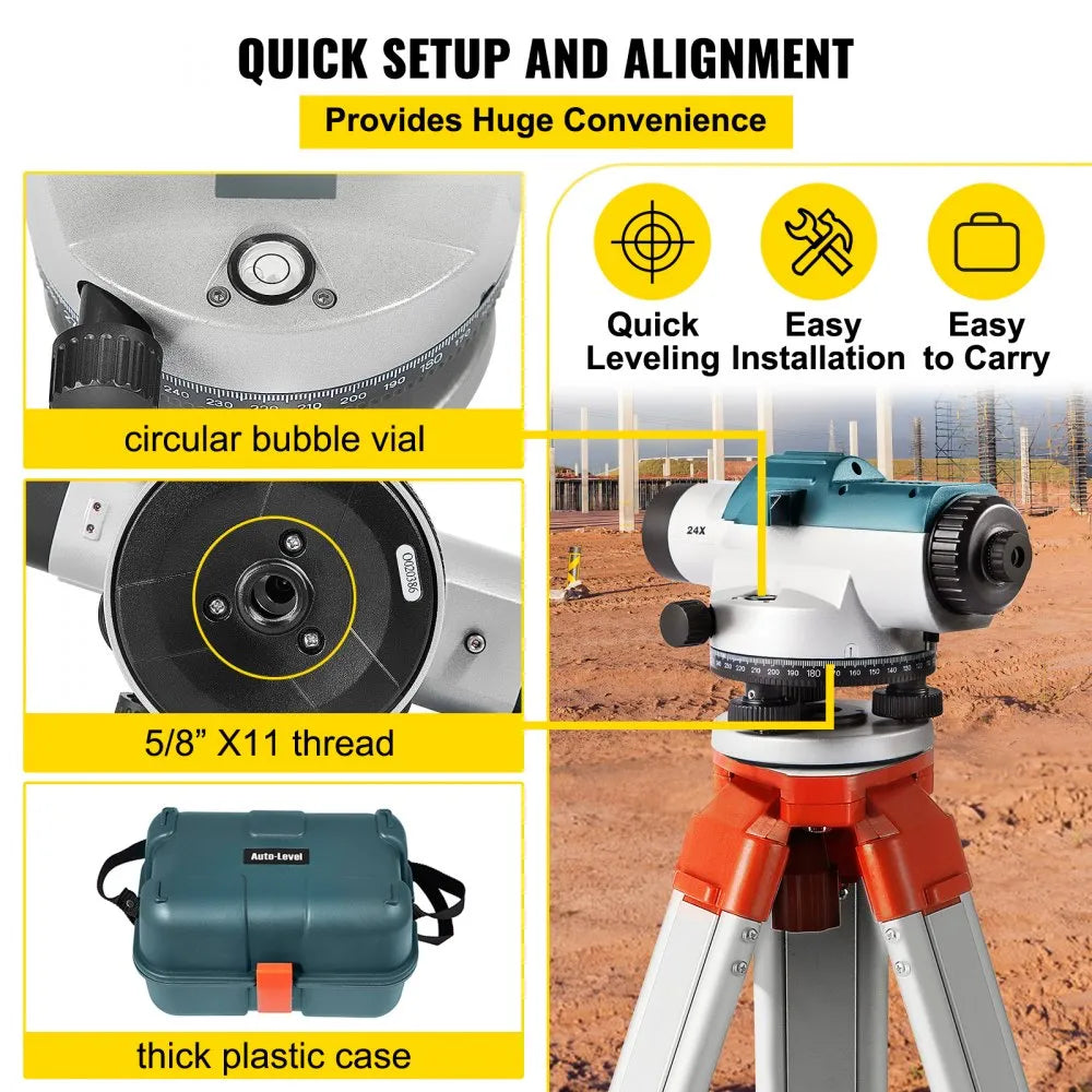 VEVOR Automatic Optical Level 24X Optical Level Kit Waterproof w/Compensator