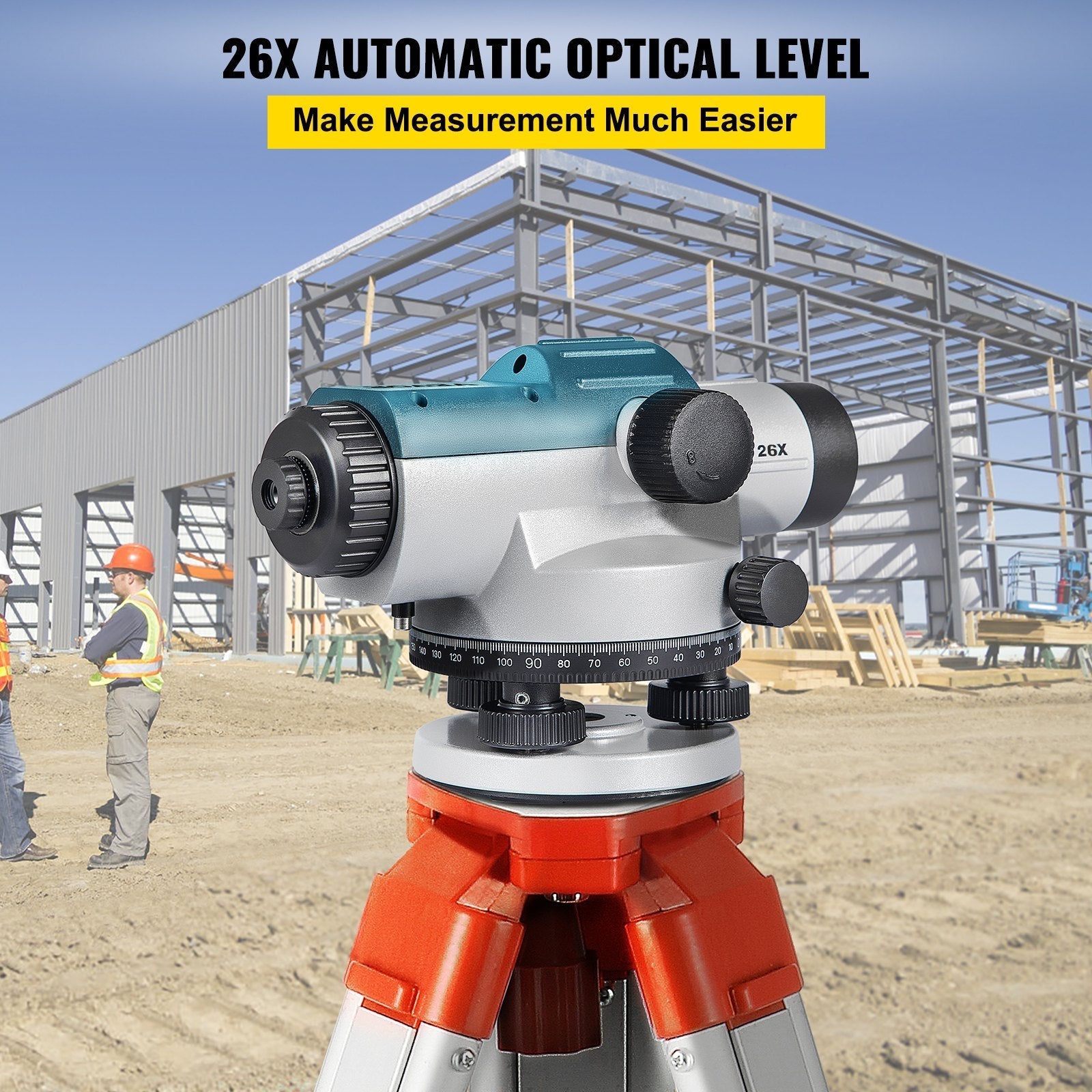VEVOR Automatic Optical Level, 26X, 40?mm Aperture Auto Level Kit with Magnetic Dampened Compensator and Transport Lock, Height Distance Angle Measuring Tool w/ Hard Plastic Case, IP54 Waterproof