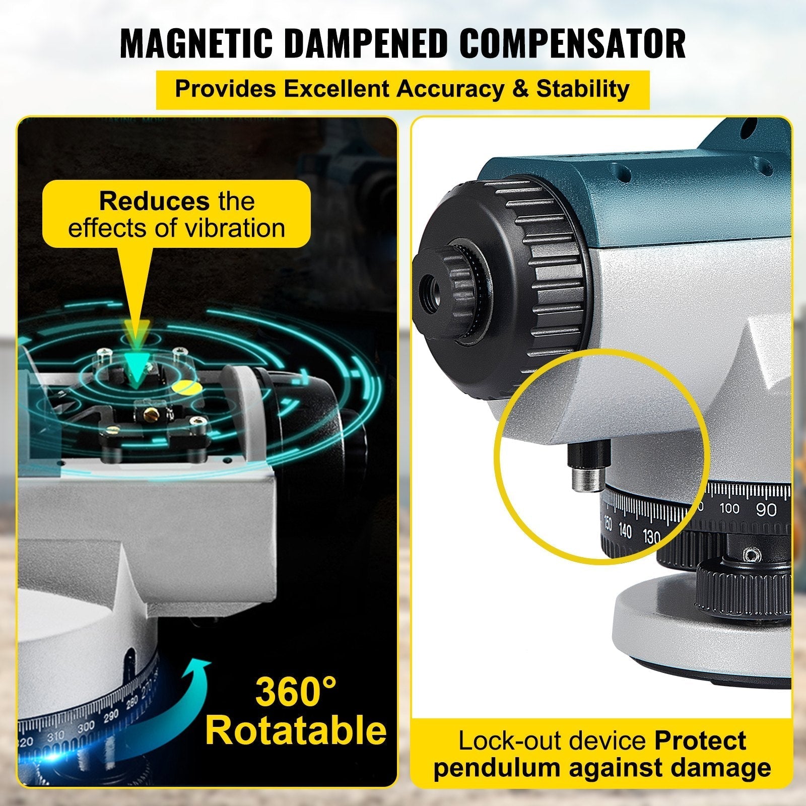 VEVOR Automatic Optical Level, 26X, 40?mm Aperture Auto Level Kit with Magnetic Dampened Compensator and Transport Lock, Height Distance Angle Measuring Tool w/ Hard Plastic Case, IP54 Waterproof