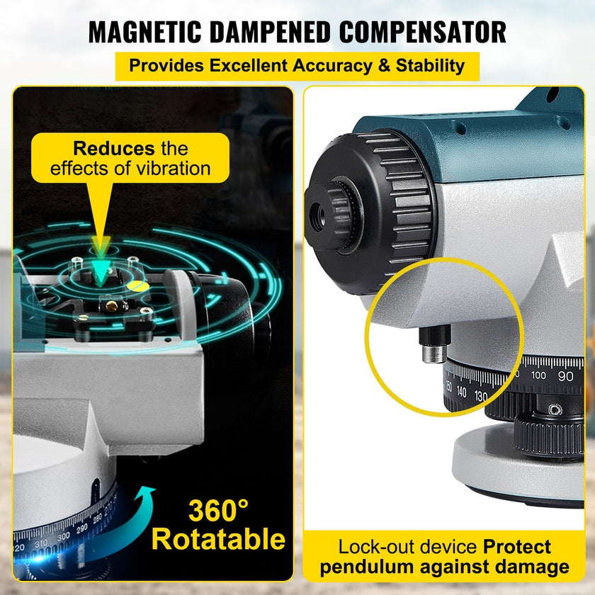 VEVOR Automatic Optical Level, 26X, 40?mm Aperture Auto Level Kit with Magnetic Dampened Compensator and Transport Lock, Height Distance Angle Measuring Tool w/ Hard Plastic Case, IP54 Waterproof