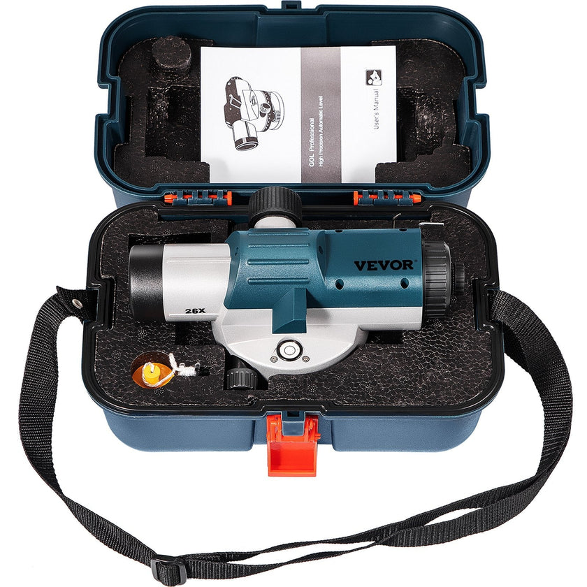 VEVOR Automatic Optical Level, 26X, 40?mm Aperture Auto Level Kit with Magnetic Dampened Compensator and Transport Lock, Height Distance Angle Measuring Tool w/ Hard Plastic Case, IP54 Waterproof