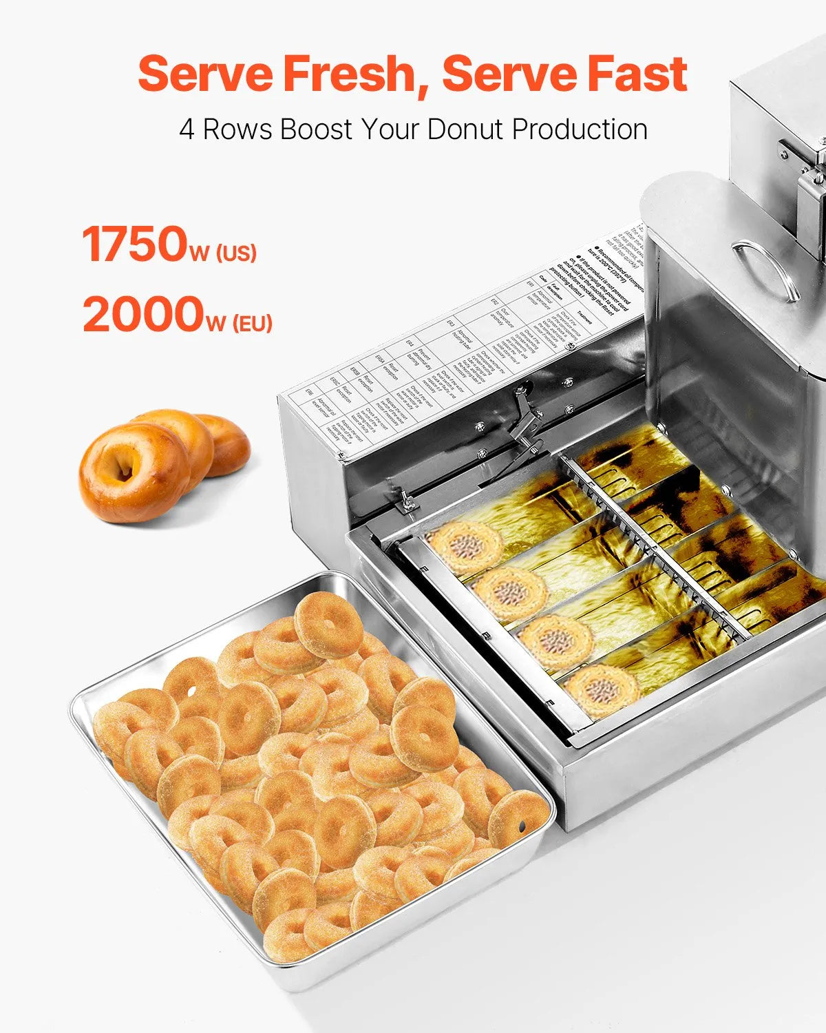 VEVOR Commercial Automatic Donuts Making Machine Doughnut Maker 4 Rows 240 PCS/H