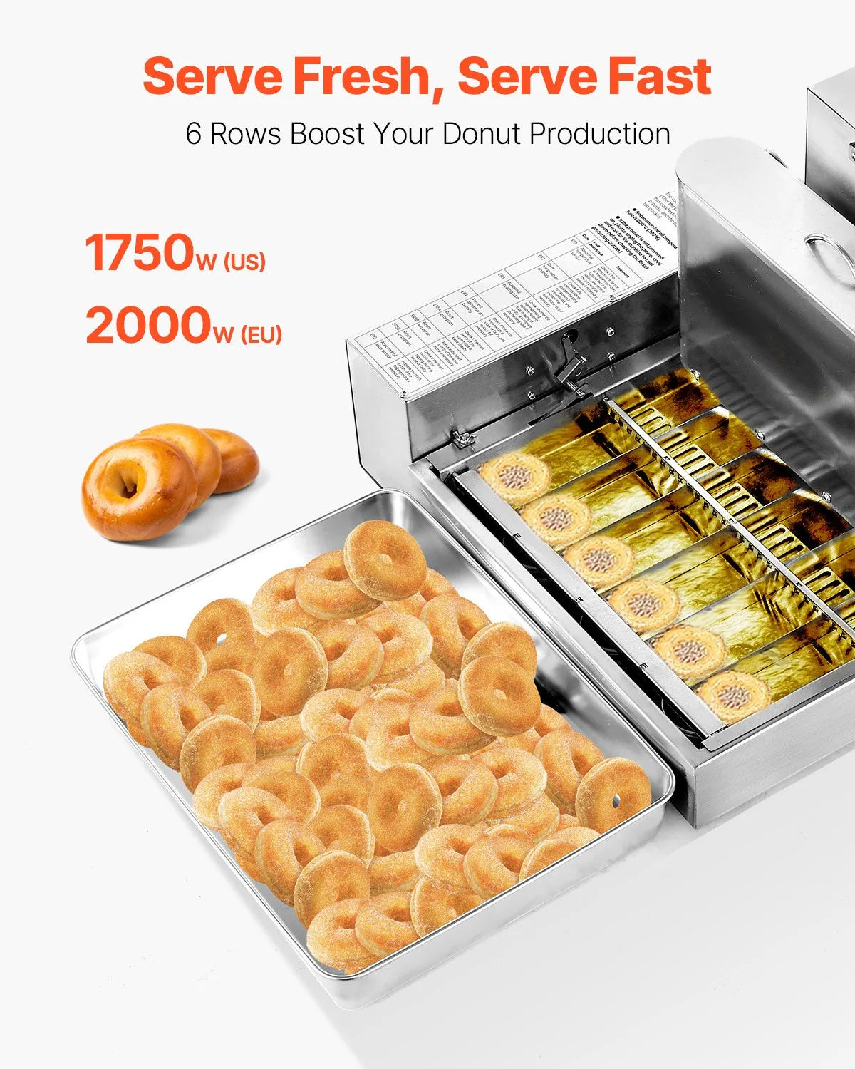 VEVOR Commercial Automatic Donuts Making Machine Doughnut Maker 6 Rows 360 PCS/H