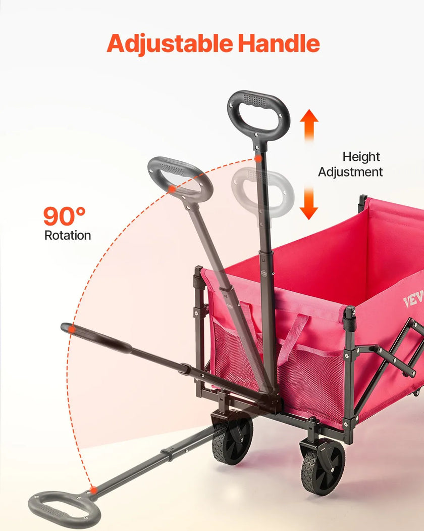 VEVOR Collapsible Wagon Carts 120L & 225LBS Heavy Duty Folding Garden Cart Pink
