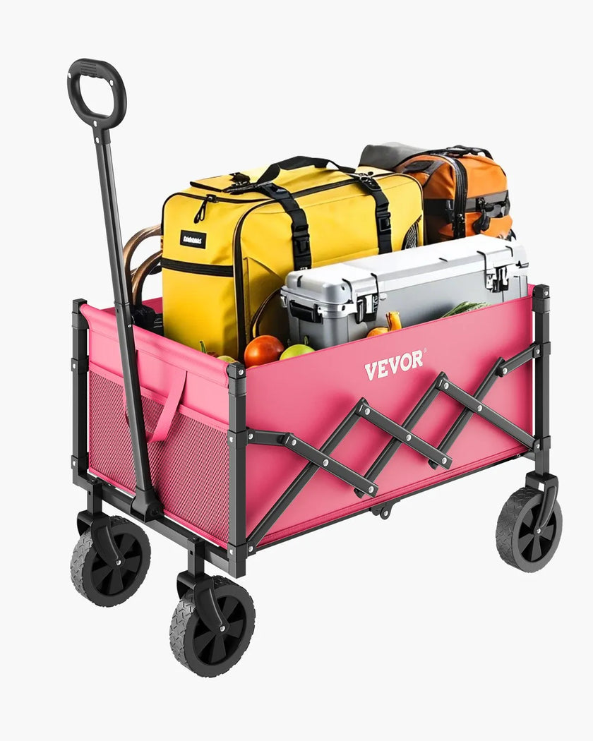 VEVOR Collapsible Wagon Carts 120L & 225LBS Heavy Duty Folding Garden Cart Pink