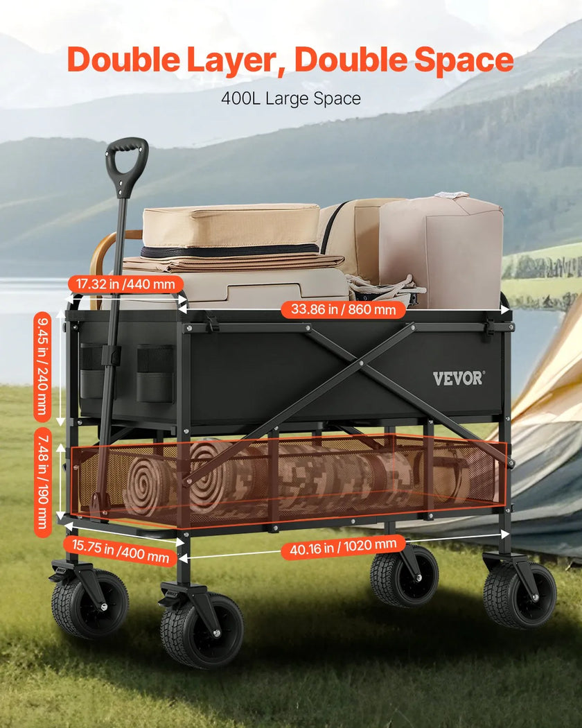 VEVOR Double Decker Wagon Collapsible 300L & 450 lbs Heavy Duty Folding Cart