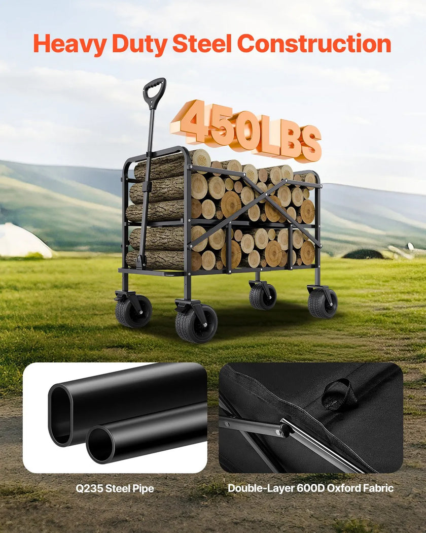 VEVOR Double Decker Wagon Collapsible 300L & 450 lbs Heavy Duty Folding Cart