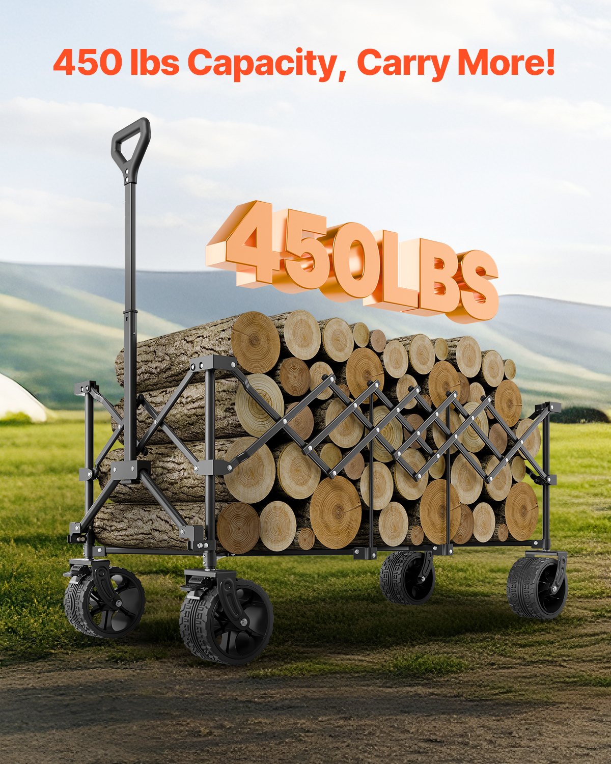 VEVOR Extended Folding Wagon Carts 300L&450LB Heavy Duty Collapsible Garden Cart