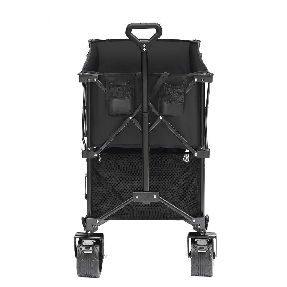 VEVOR Foldable Double Decker Wagon, 400L Collapsible Wagon Cart with All-Terrain Wheels, Heavy Duty Folding Wagon Cart 350 lbs Weight Capacity for Camping, Shopping, Garden, 52
