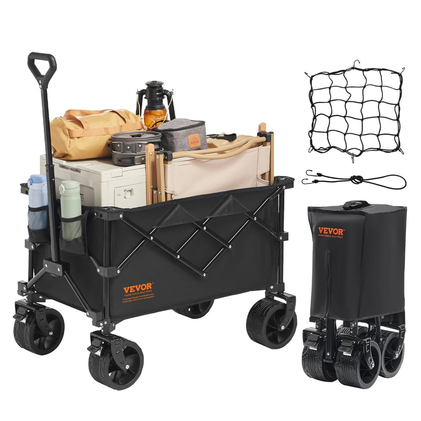 VEVOR Collapsible Folding Wagon, 113 L Beach Wagon Cart with All-Terrain Wheels, Heavy Duty Folding Wagon Cart Max 250 lbs with Drink Holders, Sports Wagon for Camping, Shopping, Garden