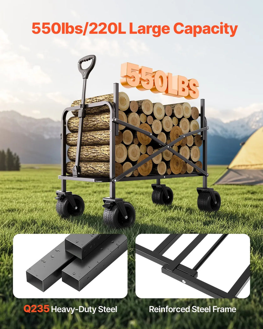 VEVOR Foldable Wagon Cart Converts to Bench 550lb Load & 220L Utility Wagon