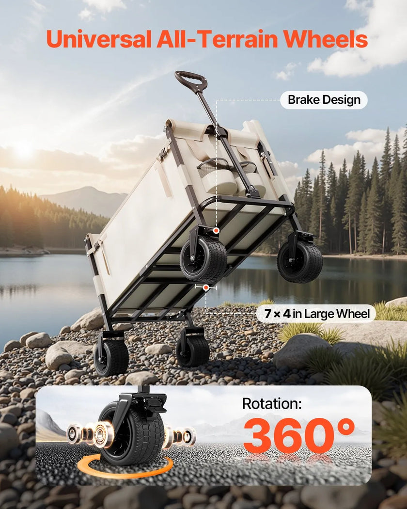 VEVOR Foldable Wagon Cart Converts to Bench 550lb Load & 220L Utility Wagon