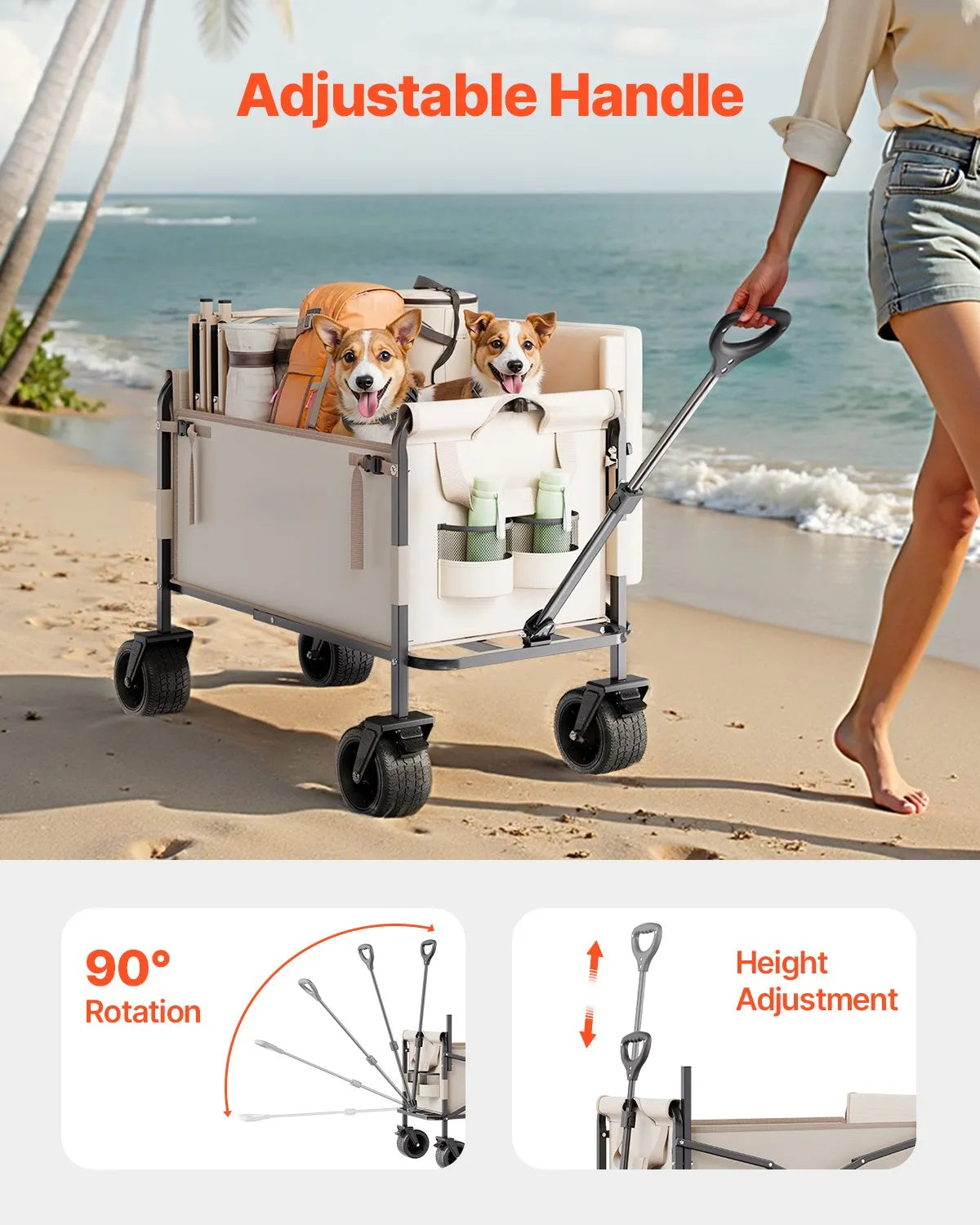VEVOR Foldable Wagon Cart Converts to Bench 550lb Load & 220L Utility Wagon