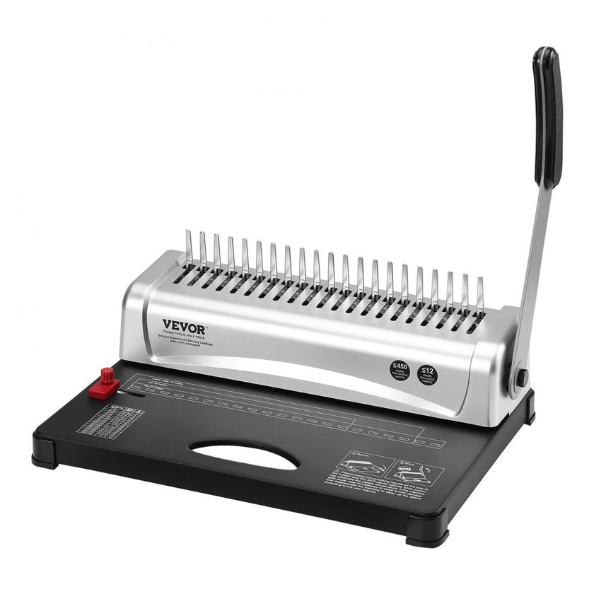 VEVOR Binding Machine, Comb Binding Machine 21-Holes Binding 450 Sheets, Book Binder Machine with 100 PCS 3/8'' Comb Binding Spines, for Letter Size, A4, A5