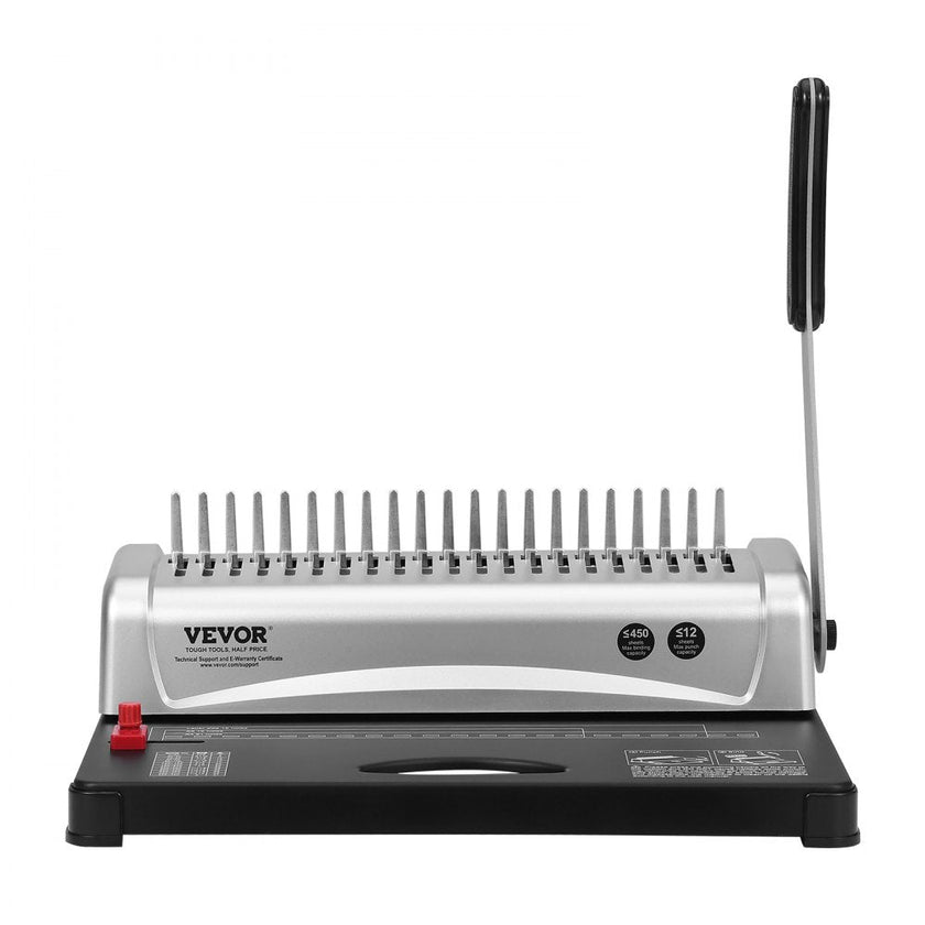 VEVOR Binding Machine, Comb Binding Machine 21-Holes Binding 450 Sheets, Book Binder Machine with 100 PCS 3/8'' Comb Binding Spines, for Letter Size, A4, A5