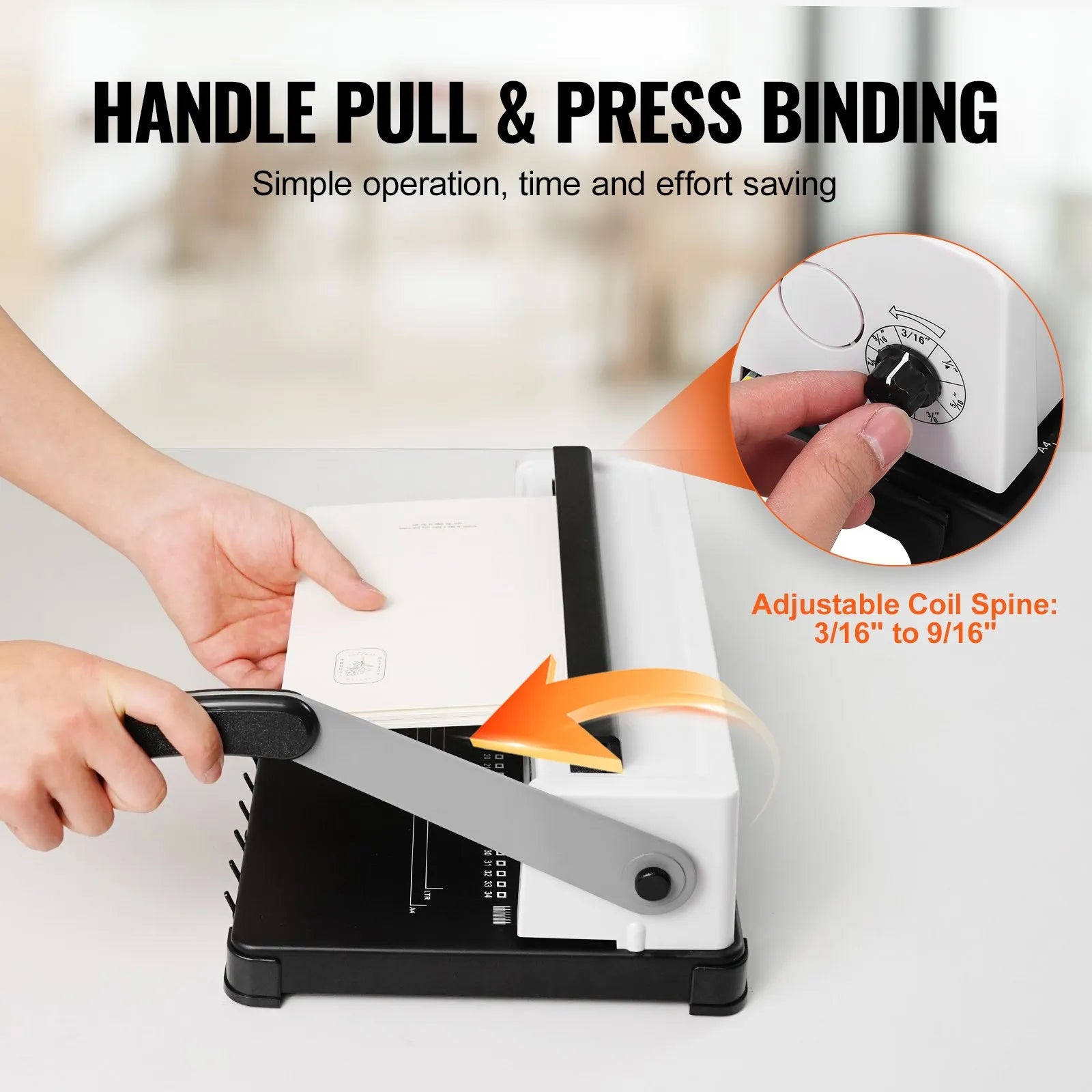 VEVOR Coil Spiral Binding Machine, Manual Book Maker 34-Holes Binding 120 Sheets, Punch Binder Adjustable for Letter Size, A4, A5