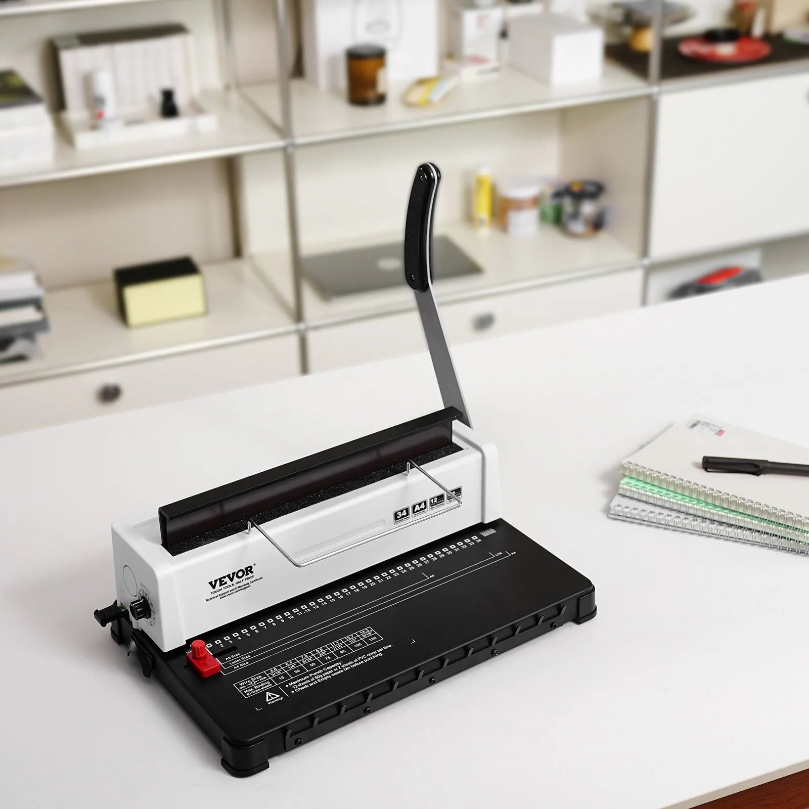 VEVOR Coil Spiral Binding Machine, Manual Book Maker 34-Holes Binding 120 Sheets, Punch Binder Adjustable for Letter Size, A4, A5