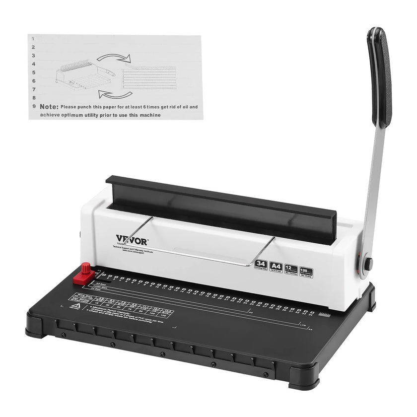 VEVOR Coil Spiral Binding Machine, Manual Book Maker 34-Holes Binding 120 Sheets, Punch Binder Adjustable for Letter Size, A4, A5