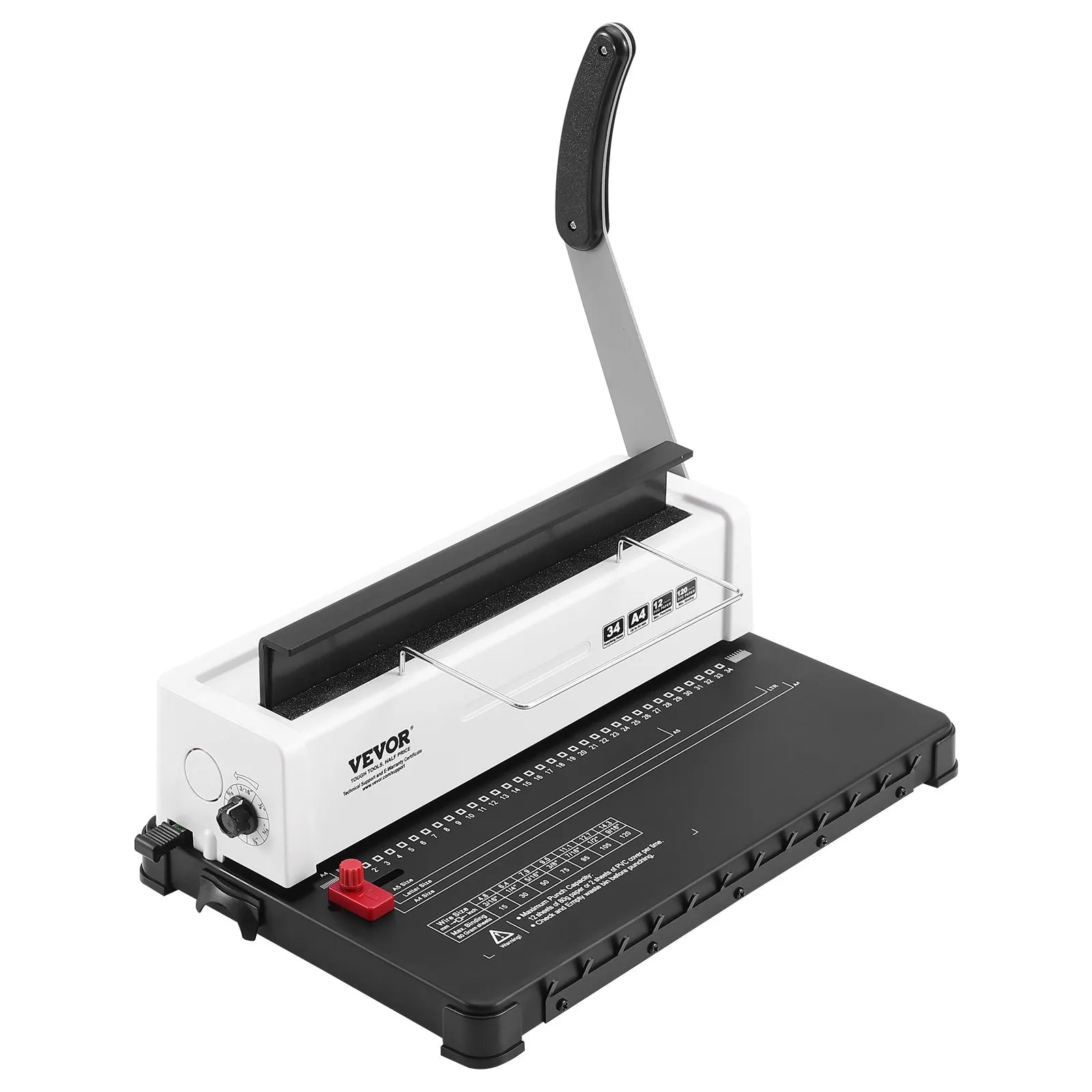 VEVOR Coil Spiral Binding Machine, Manual Book Maker 34-Holes Binding 120 Sheets, Punch Binder Adjustable for Letter Size, A4, A5