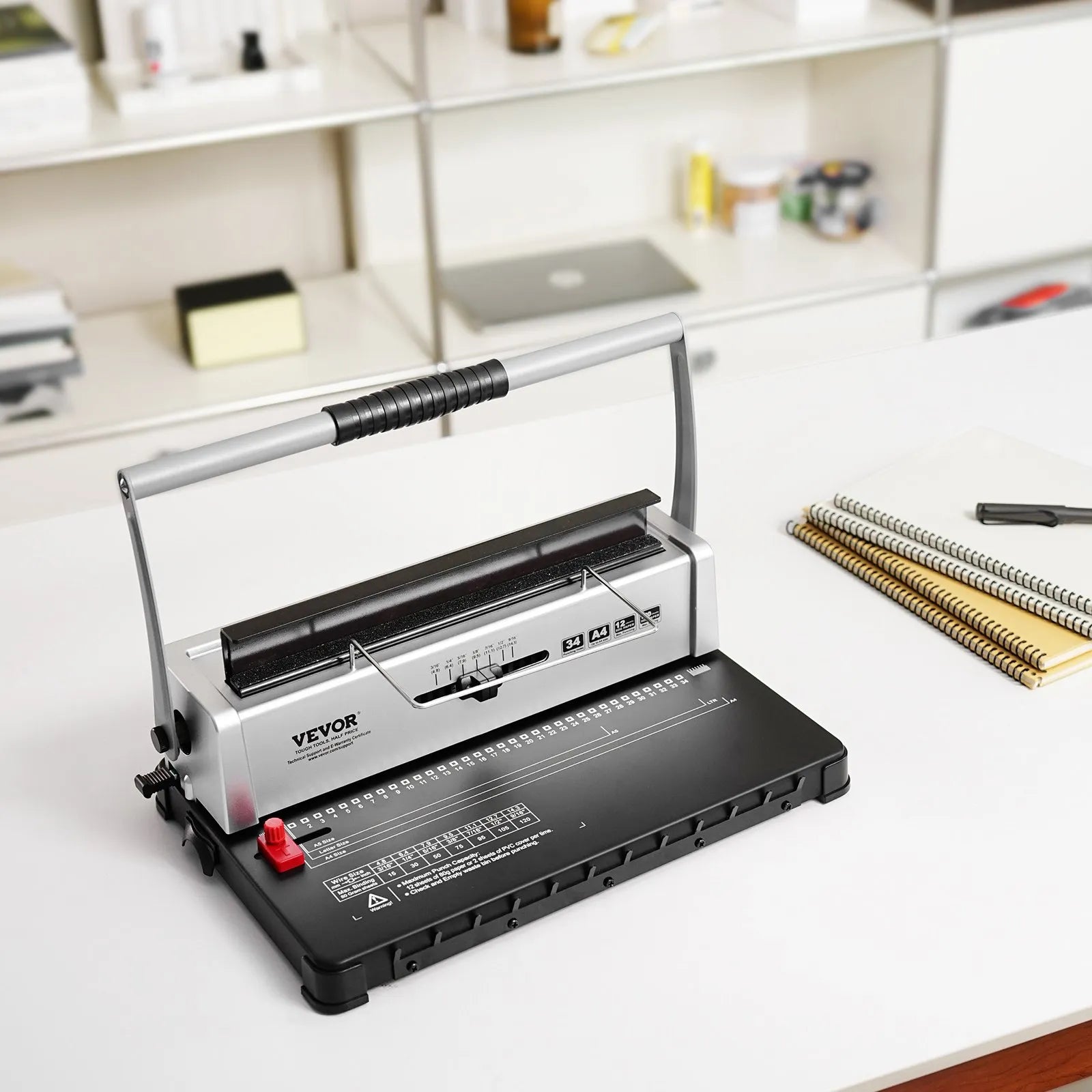 VEVOR Coil Spiral Binding Machine, Manual Book Maker 34-Holes Binding 120 Sheets, Punch Binder with Adjustable 3/16