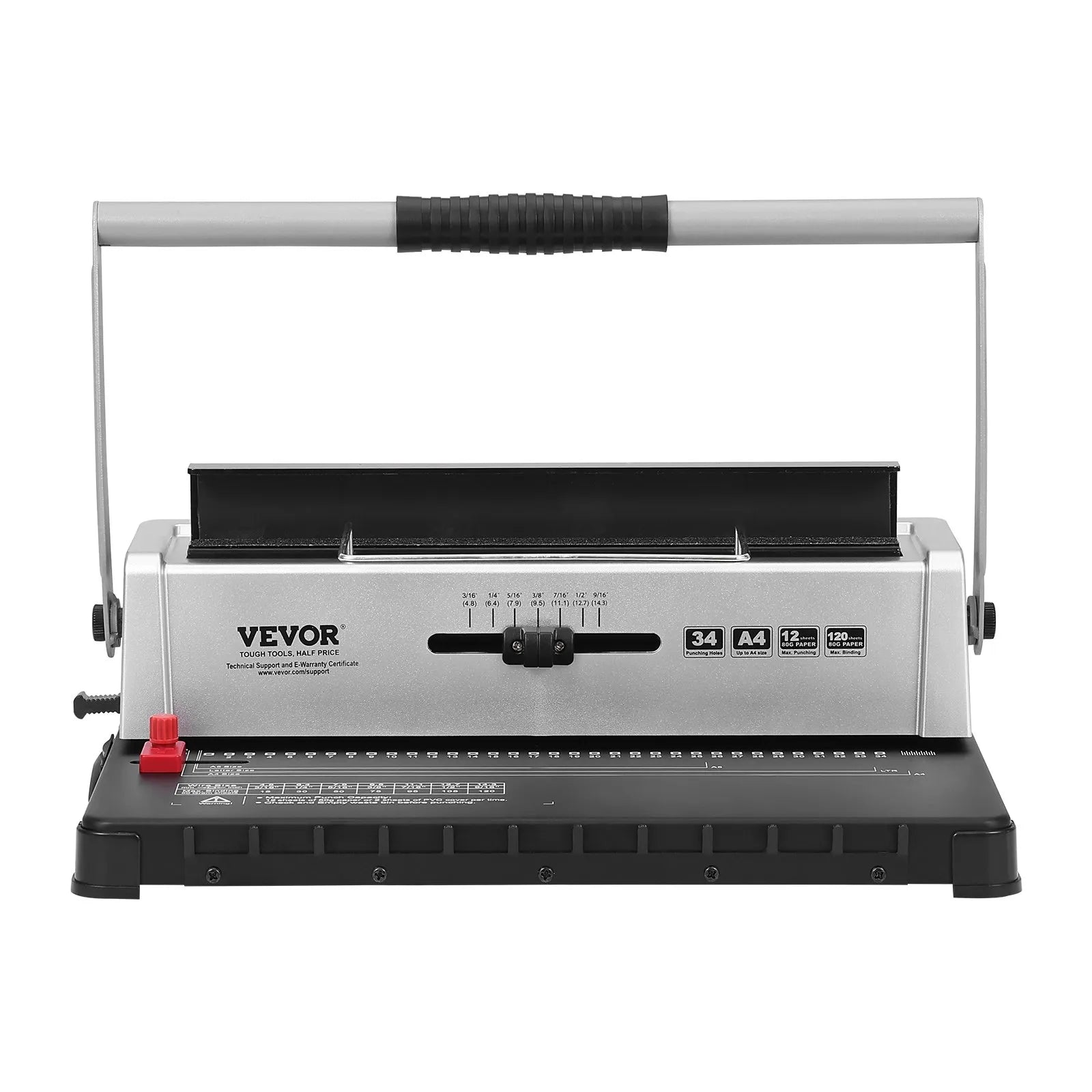 VEVOR Coil Spiral Binding Machine, Manual Book Maker 34-Holes Binding 120 Sheets, Punch Binder with Adjustable 3/16